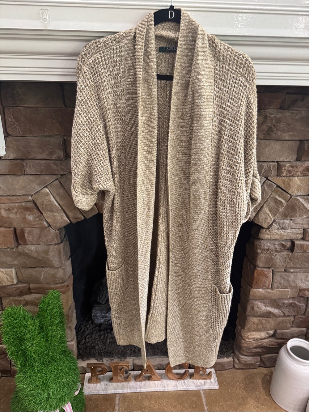 Lauren Ralph Lauren Oversized Shawl Collar Knit Cardigan - Taupe